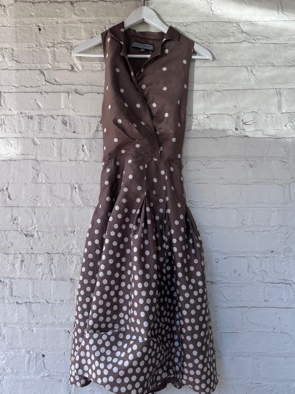 Anne Klein Brown Polka Dot Midi Dress Size 10